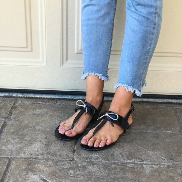 Time Travel Black Bow Jelly Flat Sandals - Picture 3 of 8